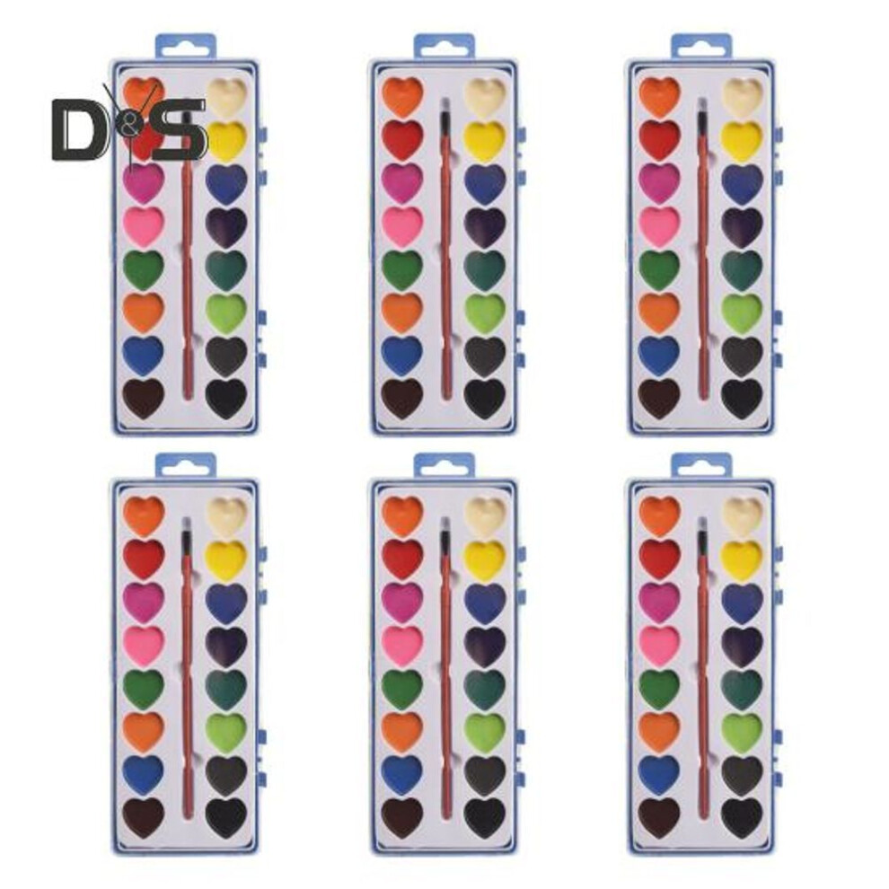 (as the picture, 6pcs) 6/12 Pcs Boxed Watercolor Paint Set For Kids Washable Watercolor Paint With Paintbrush Portable Watercolor Palette For Preschool Classroom Travel