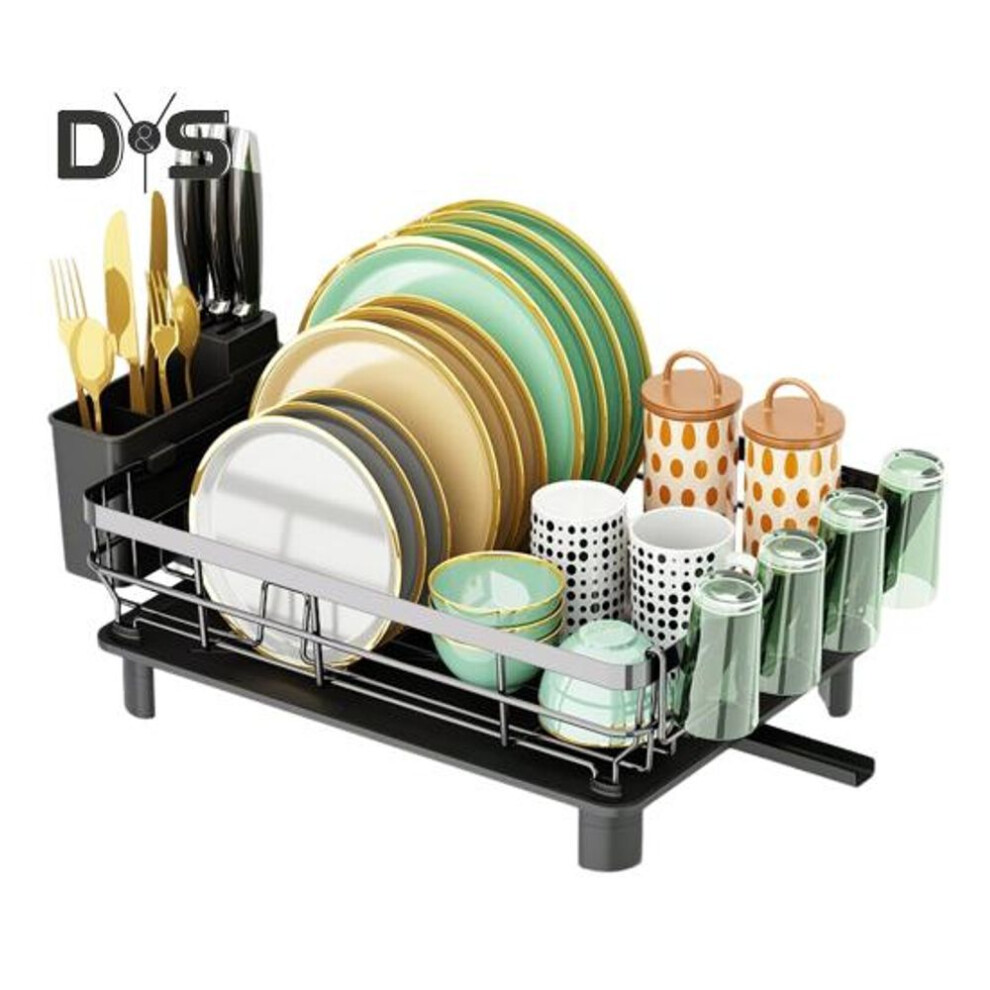 (grey) Multifunctional Dish Drying Rack With Drainboard Large Capacity Sturdy Construction Easy To Assemble Dish Rack With Utensil Holder
