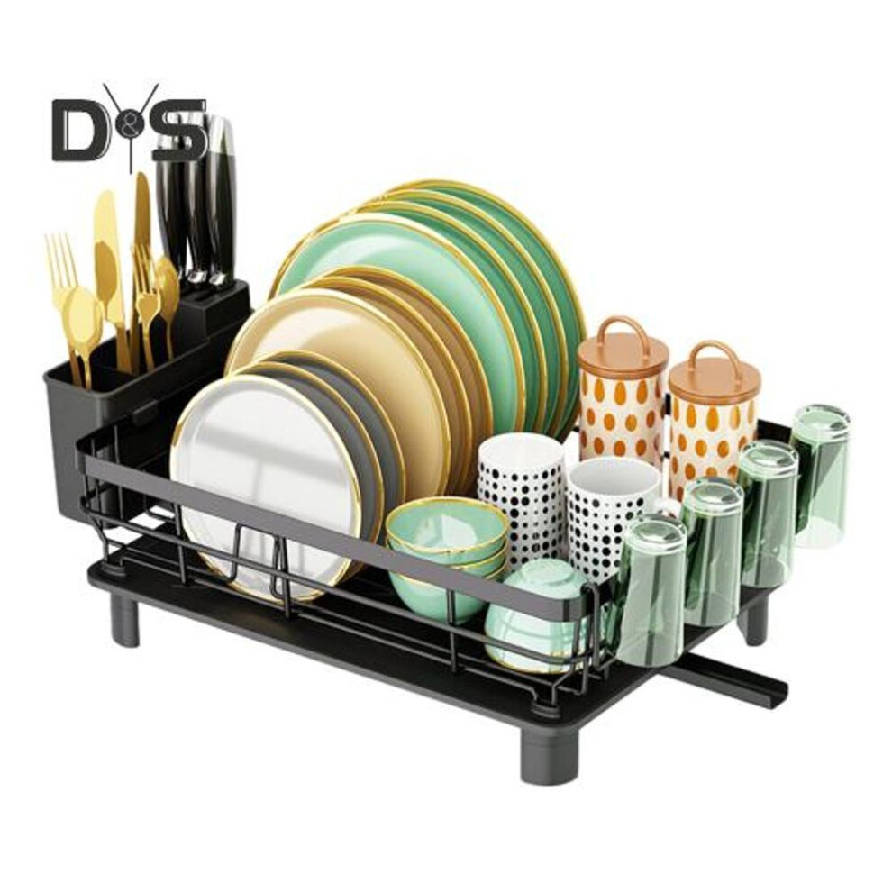 (black) Multifunctional Dish Drying Rack With Drainboard Large Capacity Sturdy Construction Easy To Assemble Dish Rack With Utensil Holder
