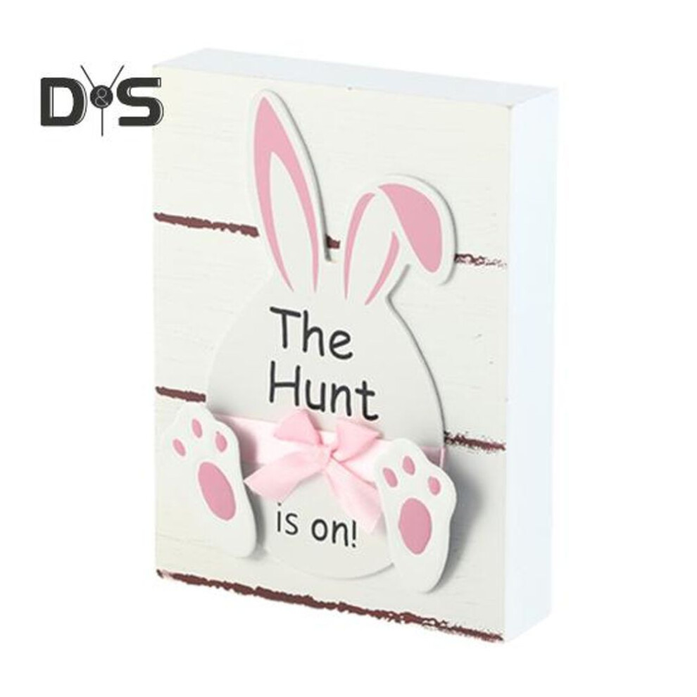 (white) Wooden Rabbit Ornament Freestanding Easter Bunny Table Sign Bunny Butt Block Desktop Centerpiece For Home Party Spring Tiered Tray Decor