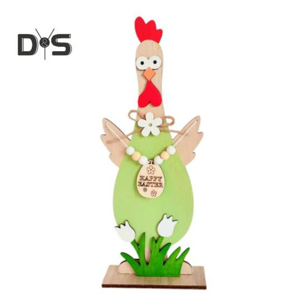 (green) Wooden Rooster Ornament Chicken Figurine with Flower Bow Standing Rooster Centerpiece for Dining Table Farmhouse Kitchen Decor