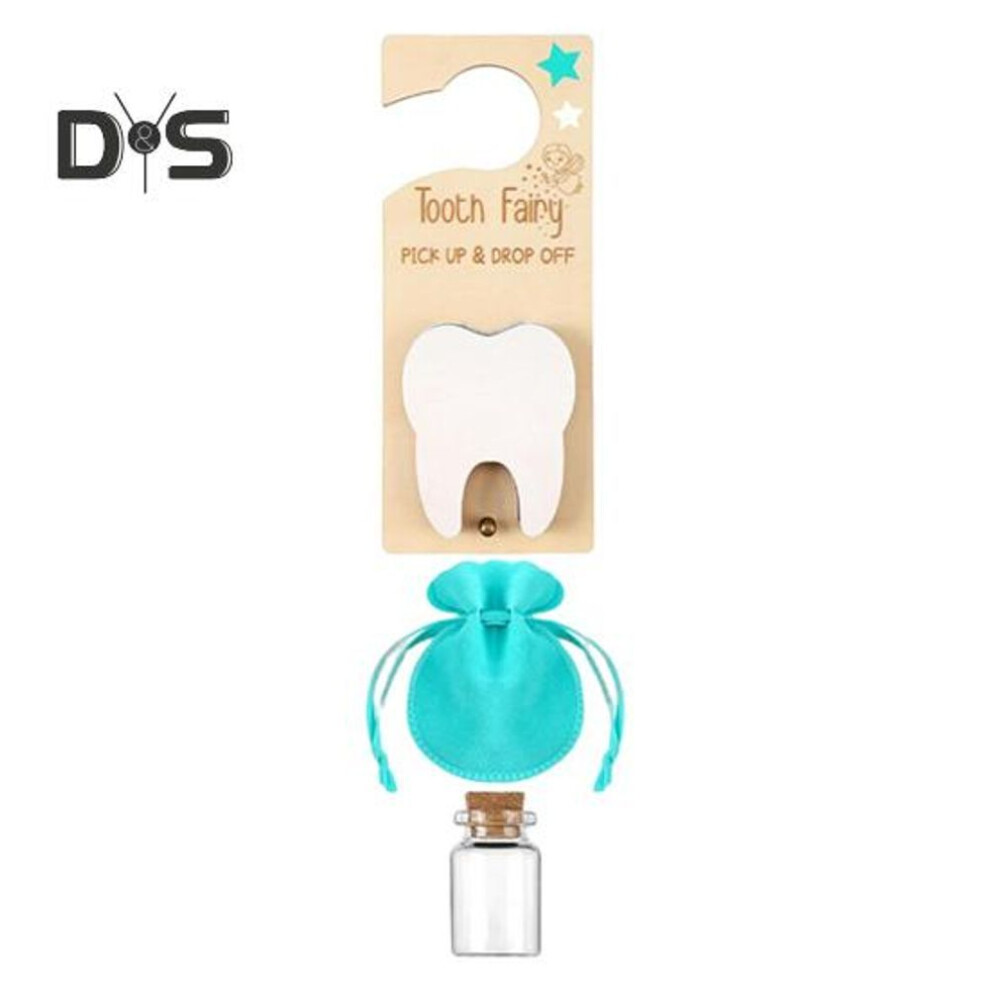 (blue) Tooth Pick-up Drop-off Door Hanger With Velvet Bag Clear Bottle Lost Teeth Holder With Money Slot Kids Room Decoration Boys Girls Encourage Gift