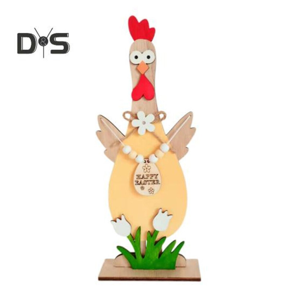 (yellow) Wooden Rooster Ornament Chicken Figurine with Flower Bow Standing Rooster Centerpiece for Dining Table Farmhouse Kitchen Decor