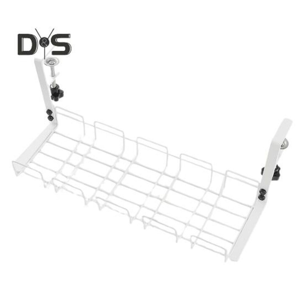 (white) Storage Rack Rustproof Strong Load-bearing Simple Installation Computer Desk Wire Management Basket Versatile Cord Organizer