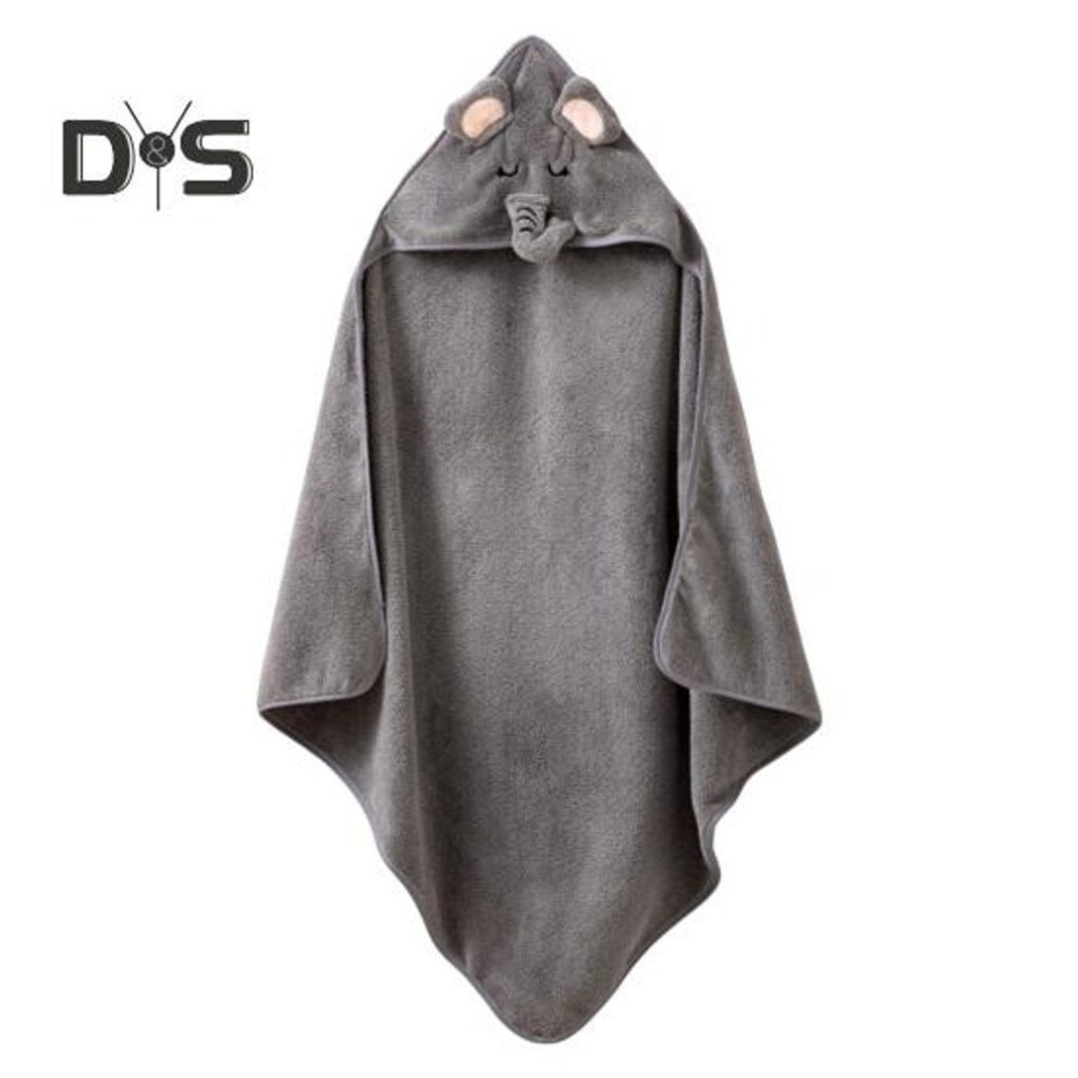 (grey) Hooded Baby Bath Towel Coral Fleece Quick Water Absorbent Cartoon Animal Design for Boys Girls 80 x 80cm Newborn to Toddler Bath Towel