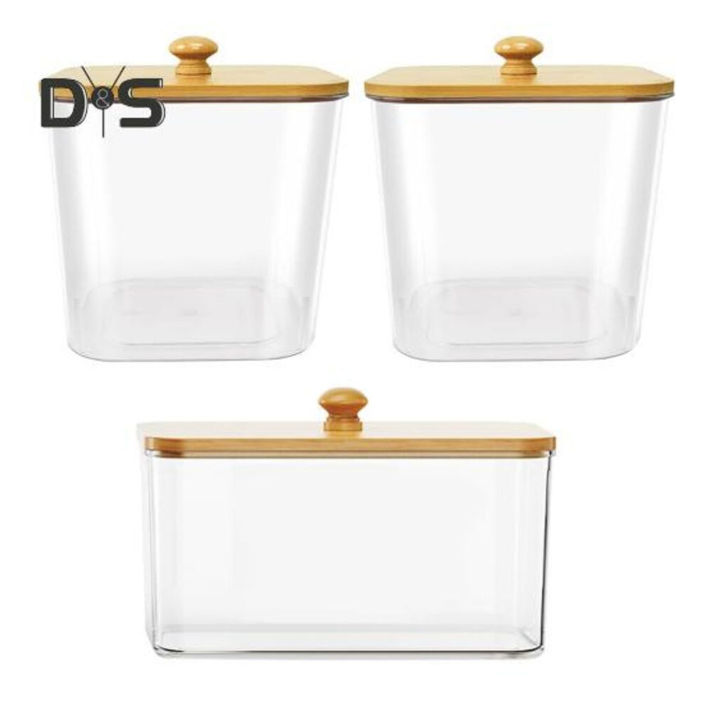 (as the picture, Square) 3pcs Laundry Pods Container Clear Large Capacity Transparent Design Laundry Room Organization Containers With Bamboo Lids