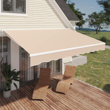 (4 x 2.4m, Beige) YODOLLA Outdoor Patio Manual Folding Awning Canopy
