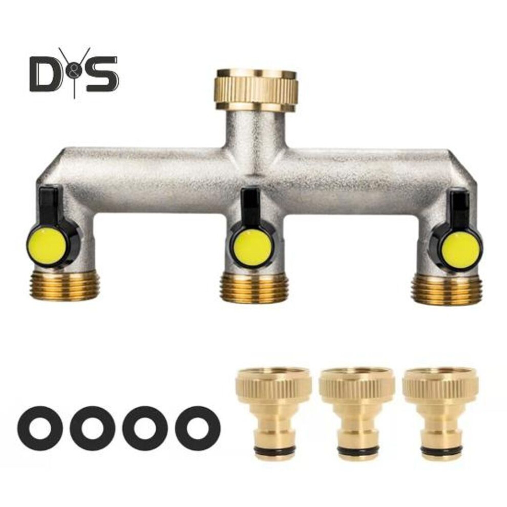 (black, B) 3 Way Garden Hose Splitter Nickel Plated Brass Faucet Manifold 3/4" Frost Resistant Outdoor Hose Spigot Adapter for Gardens Yards Farms