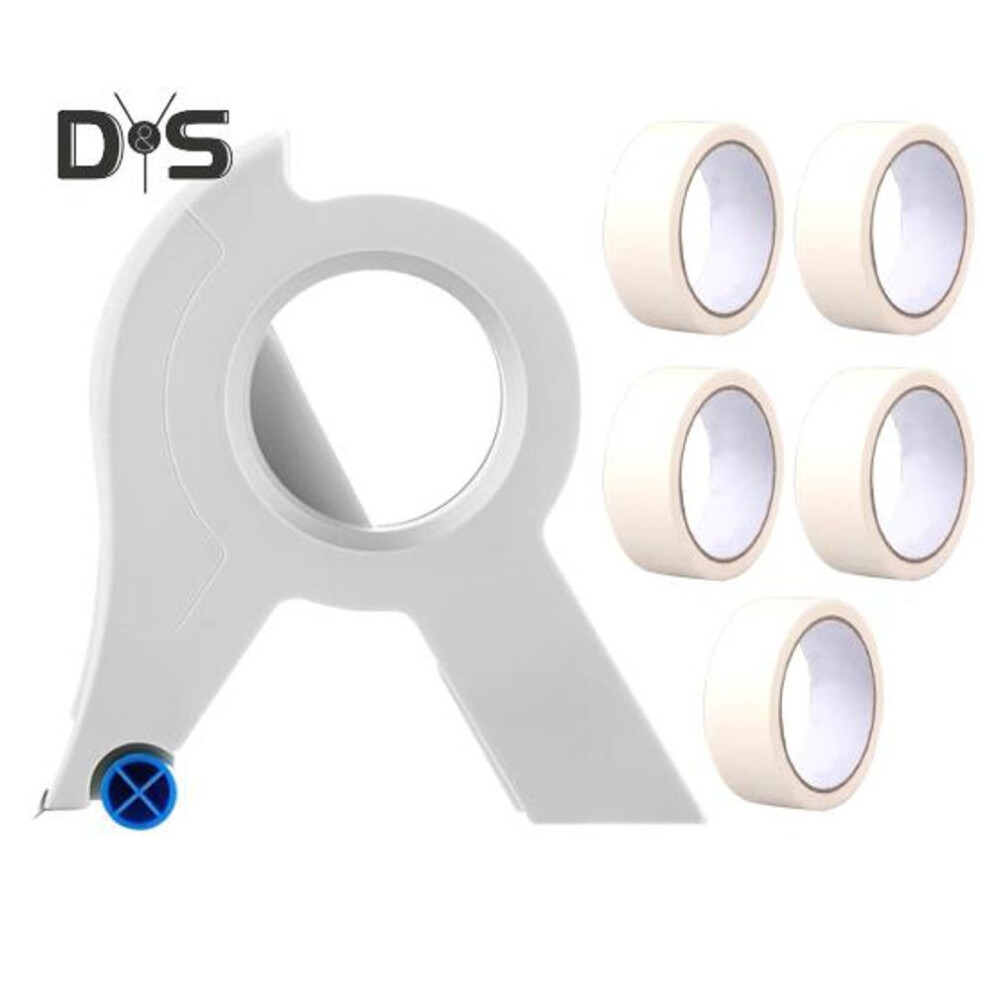 (white) Masking Tape Dispenser With 5 Rolls Tape Painting Packaging Tape Cutter Ergonomic Handle Labeling Tape Dispensing Device Portable Cutting Tools