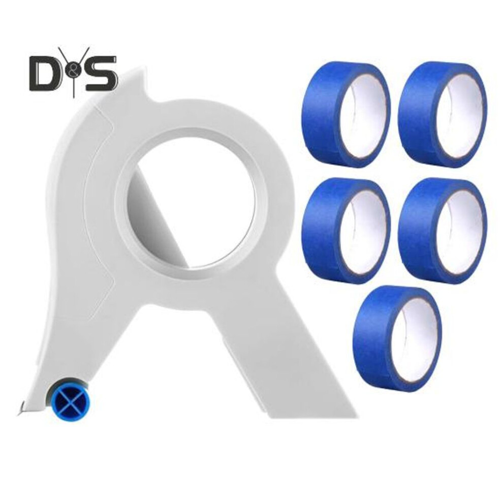 (blue) Masking Tape Dispenser with 5 Rolls Tape Painting Packaging Tape Cutter Ergonomic Handle Labeling Tape Dispensing Device Portable Cutting Tools