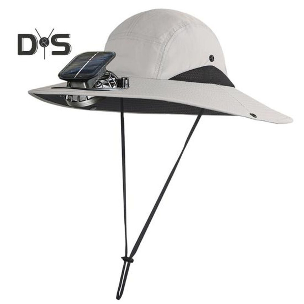 (light grey) Outdoor Wide Brim Sun Hat With Solar Powered Fan Fishing Camping Hiking Breathable Mesh Design Women Uv Protection Hat