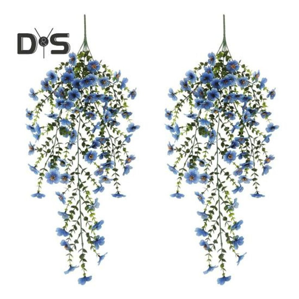 (blue, 2pcs) Outdoor Hanging Flowers UV-resistant Faux Flowers Bunch All-season Fake Vine Flowers for Window Garden Porch Wedding Decoration