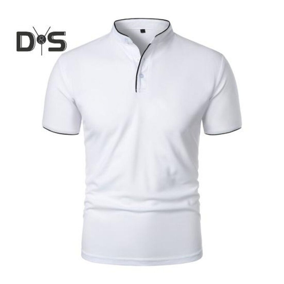 (white, XL) Men's Short Sleeve T-Shirt Half-Stand Collar Solid Color Tee Casual Basic Shirt Regular Fit Top for Sports Travel Office Daily Wear