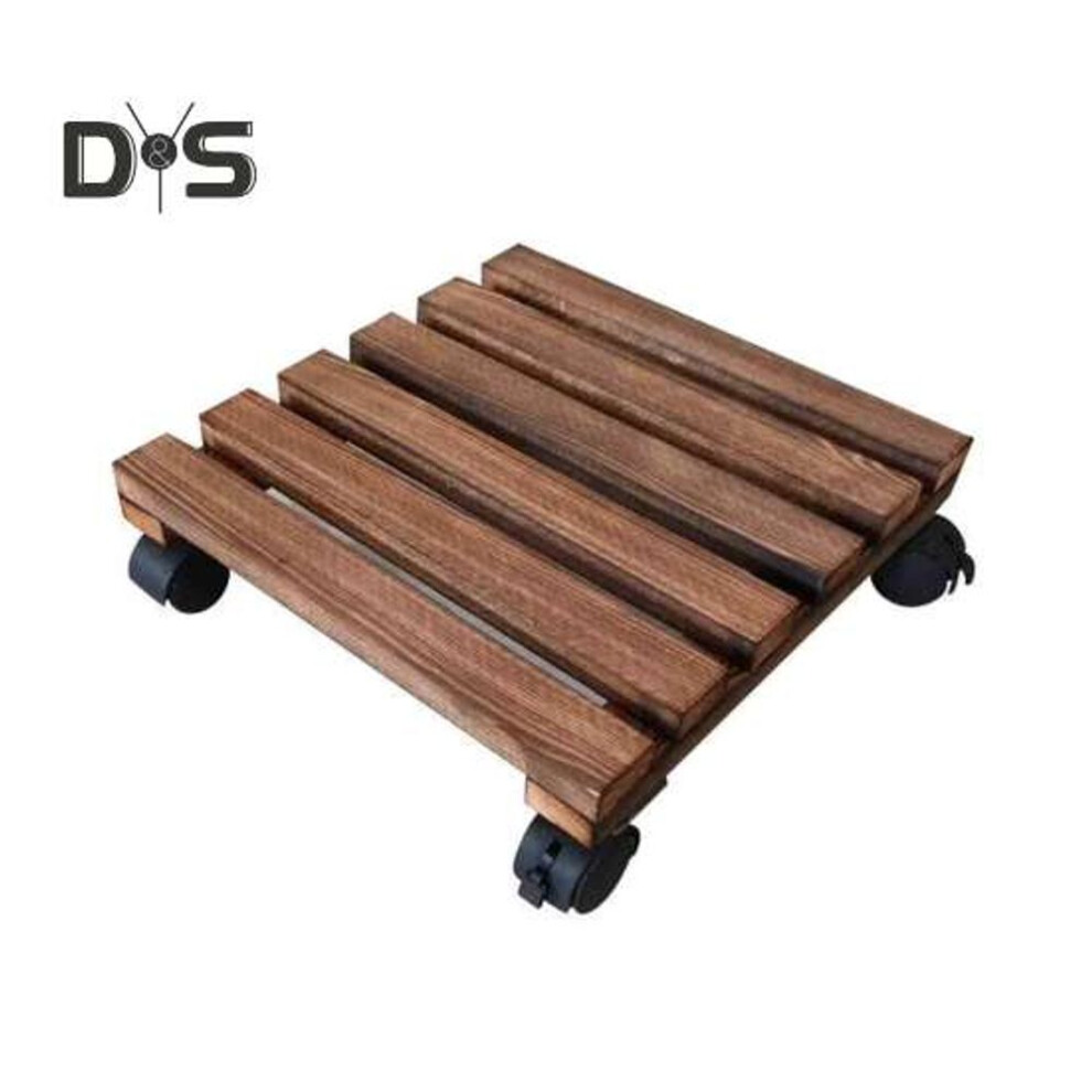 (dark brown, XL) Wooden Plant Roller 40kg Load-capacity High Stability Multipurpose 360-degree Rotatable Flowerpot Rolling Coaster