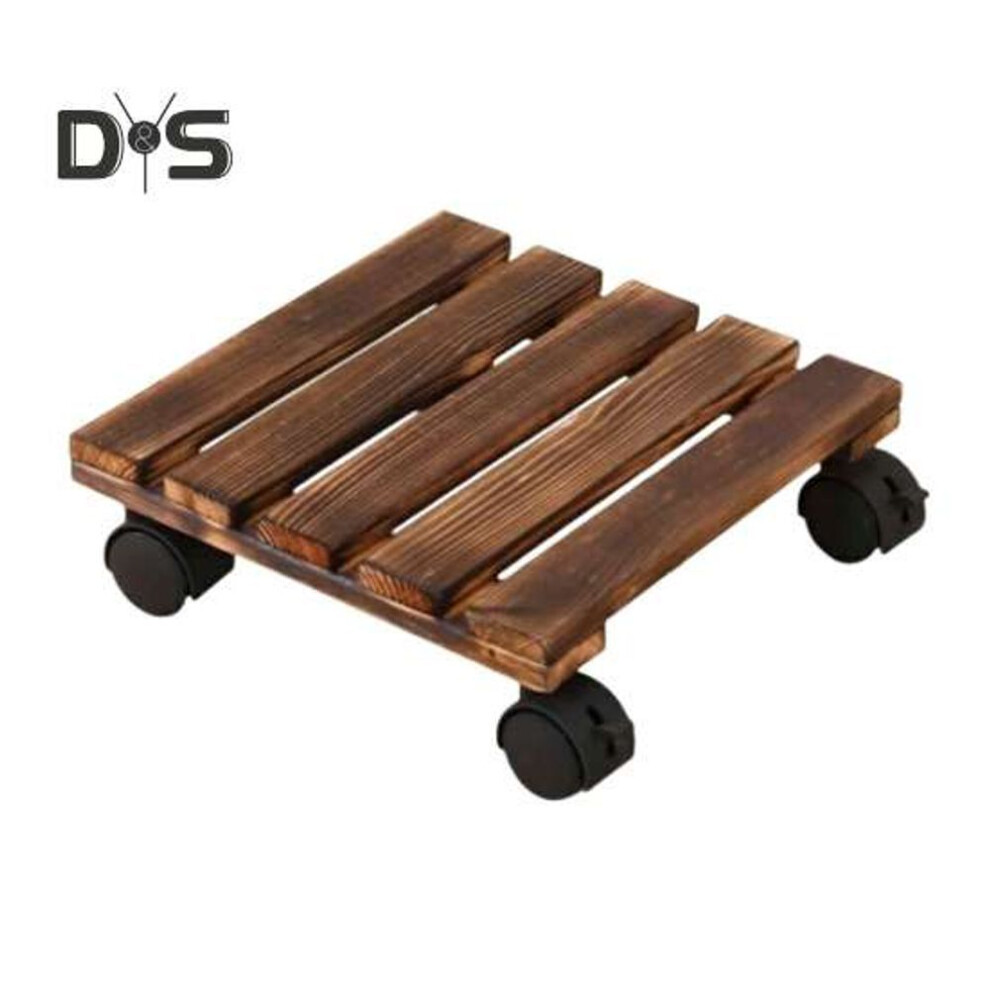 (dark brown, S) Wooden Plant Roller 40kg Load-capacity High Stability Multipurpose 360-degree Rotatable Flowerpot Rolling Coaster