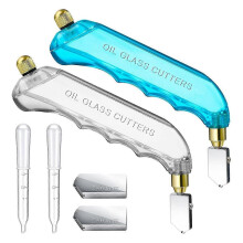 (As show, One size) 6 Pcs Grip Oil Feed Glass Cutter Stained Glass Supplies Cutters Tools and 2-6mm Replaceable Heads (Blue, White)