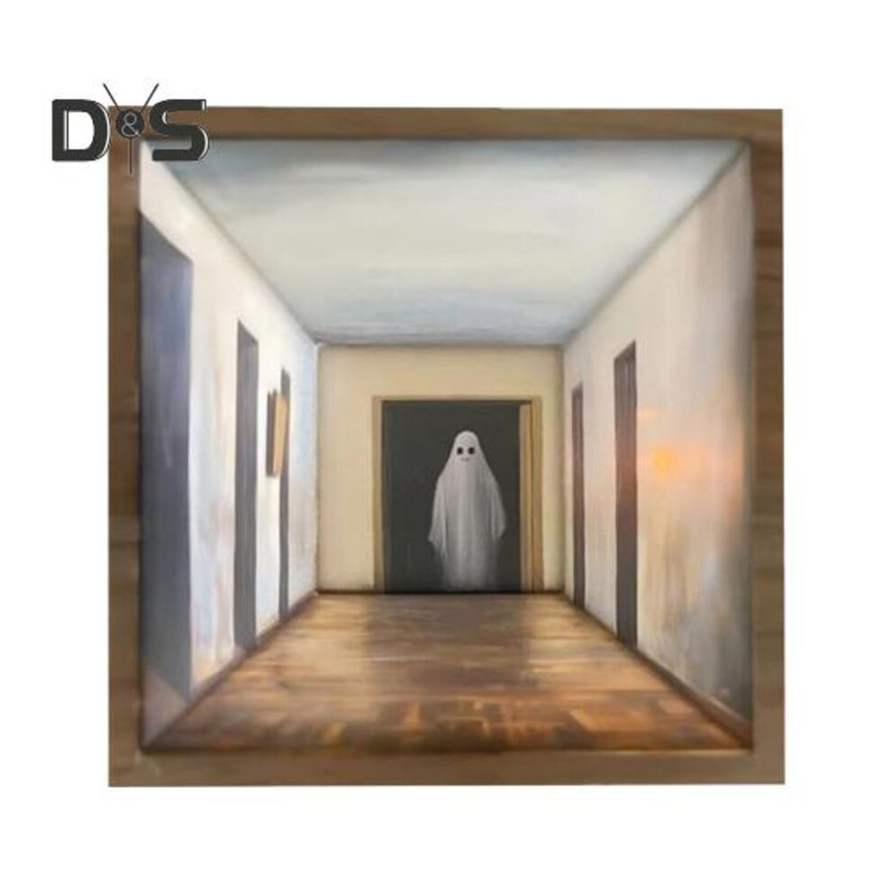 (as the picture, B) 3D Visual Ornament Three Dimensional Visual Effect Wooden Ghost Decoration Optical Illusion Wall Art Decor For Living Room Office