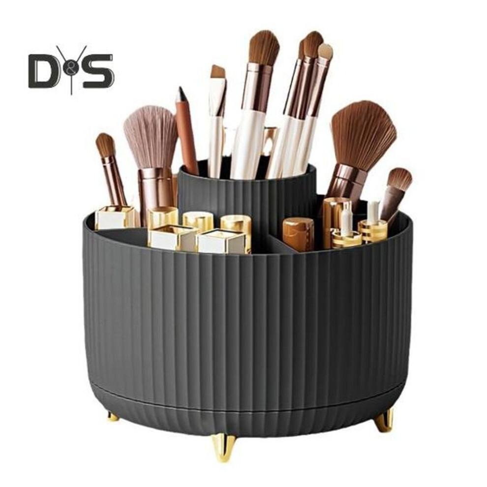 (black) Makeup Brush Holder Large Capacity Multiple Compartments Multi-angle Rotating Countertop Cosmetic Organizer