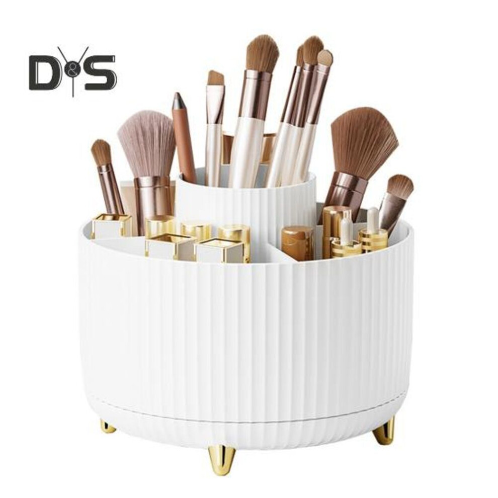 (white) Makeup Brush Holder Large Capacity Multiple Compartments Multi-angle Rotating Countertop Cosmetic Organizer