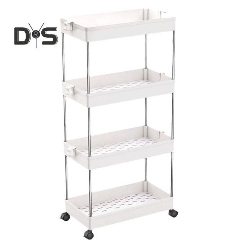 (as the picture, Four Layer) Storage Cart 3 Tier Mobile Shelving Unit Organizer Large Capacity Easy Installation Adjustable Design Utility Rolling Shelf Cart With Wheels