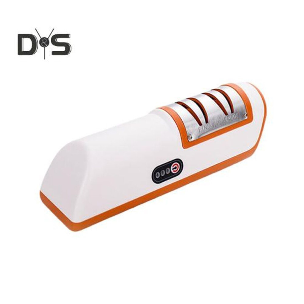 (orange) Electric Cutter Sharpener Rechargeable 2 Stages Safety Design Scissor Sharpener For Kitchen Fast Efficient Blade Sharpening Tool