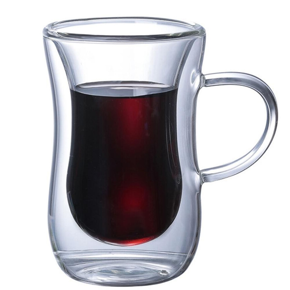 (transparent, With Handle) Trendshome Decor 80ml Transparent Double Wall Heat Insulated Glass Cup Coffee Tea Milk Container