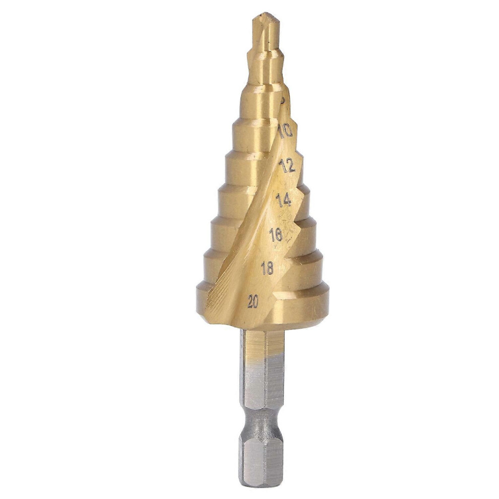 (As Show, One Size) Step Drill Bit High Speed Steel Spiral Flute Cone Centering Drilling Tool With Hex Shank 4Â20Mm 6909775588499
