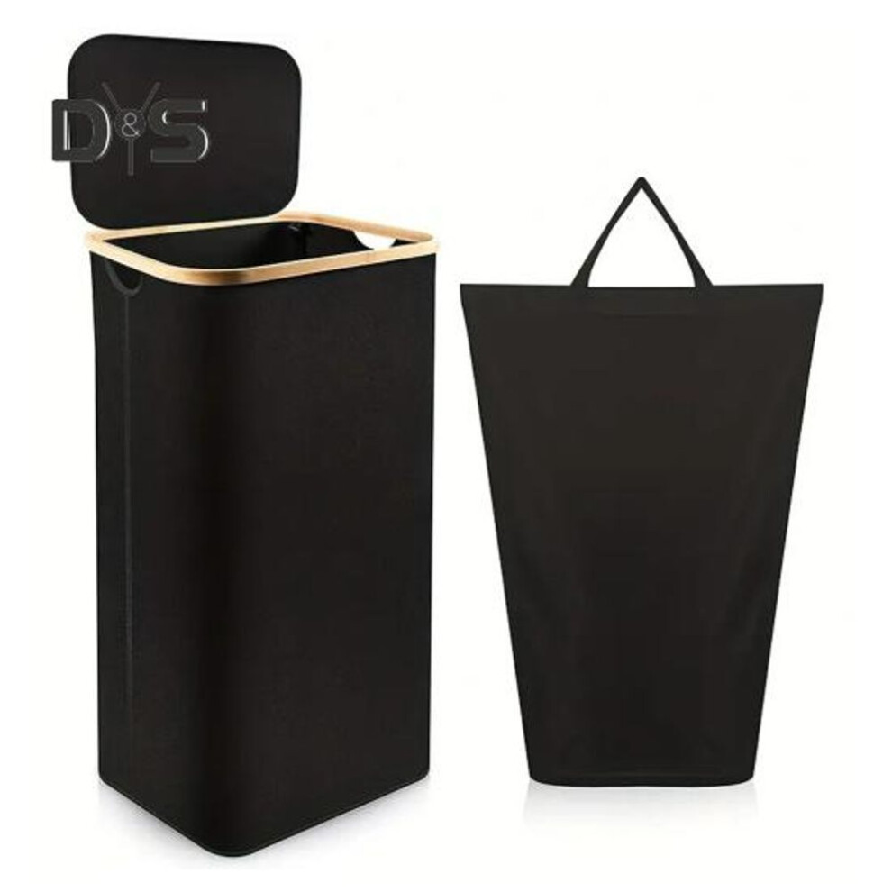 (black) Laundry Basket with Dustproof Lid Foldable Design Large Capacity Waterproof Toys Blankets Storage Organizer Dirty Clothes Hamper