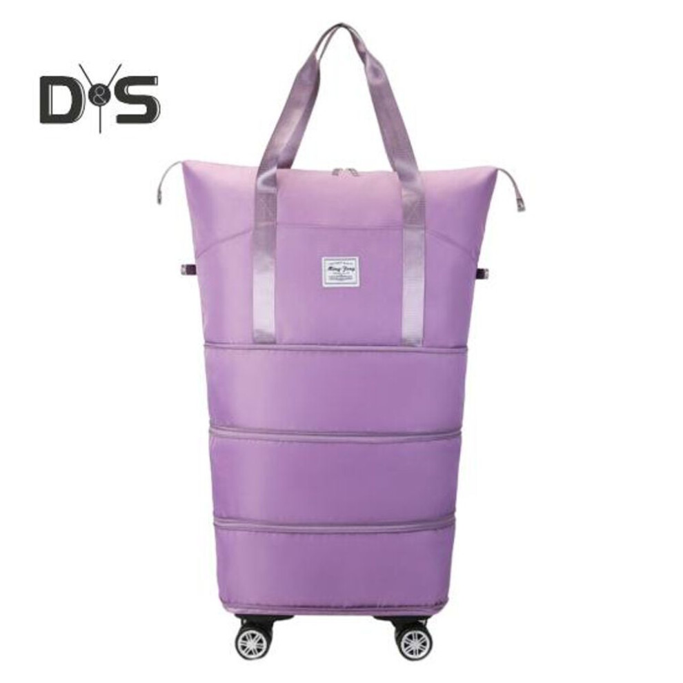(purple) Large Capacity Expandable Travel Bag Zipper Closure Waterproof Tear-resistant Luggage Bag With Rotatable Wheels Duffel Bag Suitcase