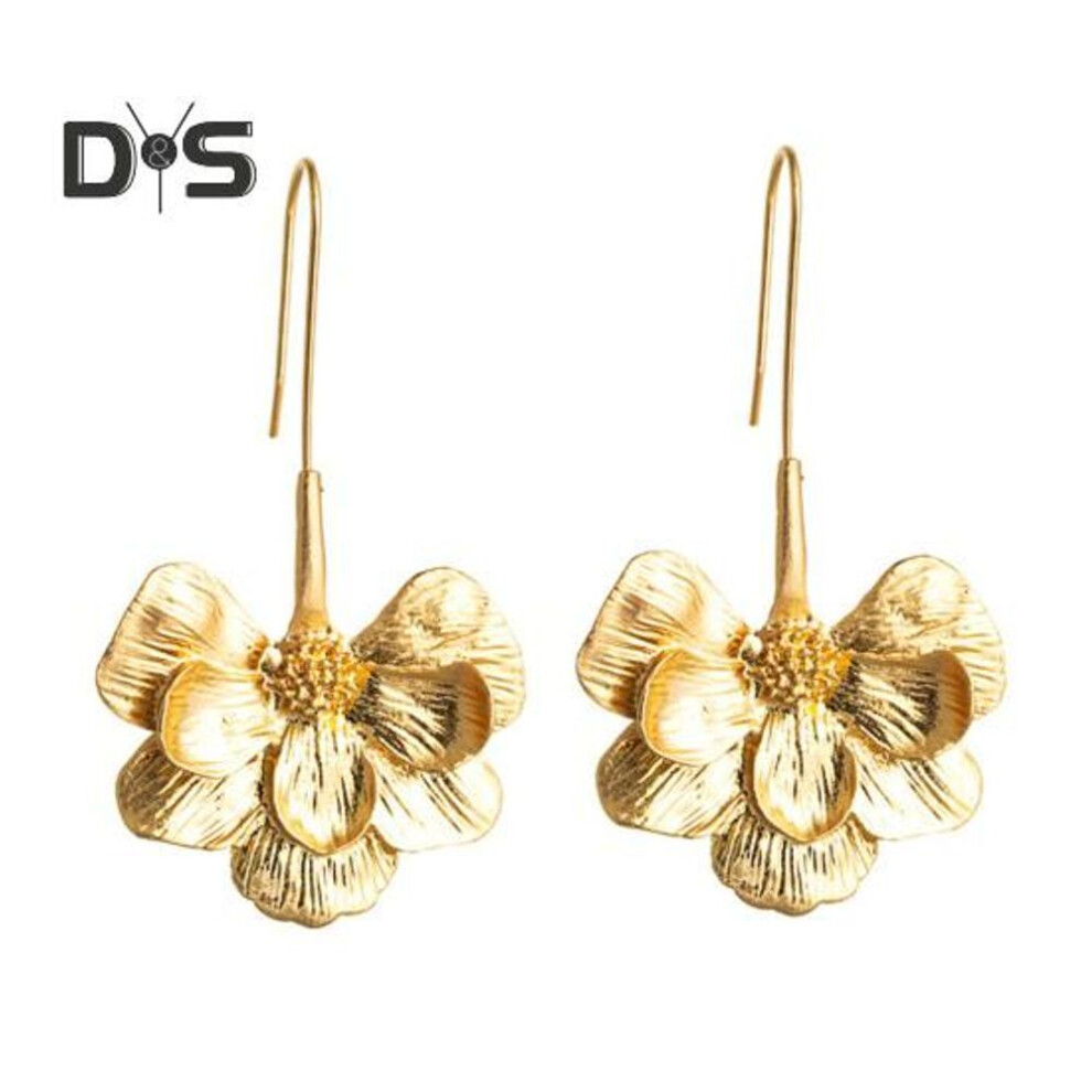 (golden) 1 Pair Women Dangle Earrings Flower Shape Petal Stainless Alloy Ear Decoration Jewelry Long Hanging Earrings Party Prom Hook Earrings