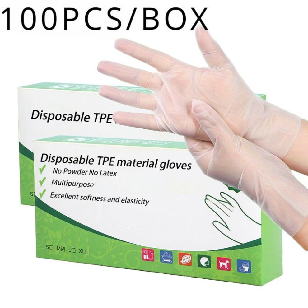(white, S) 100PCS Disposable TPE Gloves, Powder Free and Latex Free, Suitable for Kitchen, Bathroom Cleaning