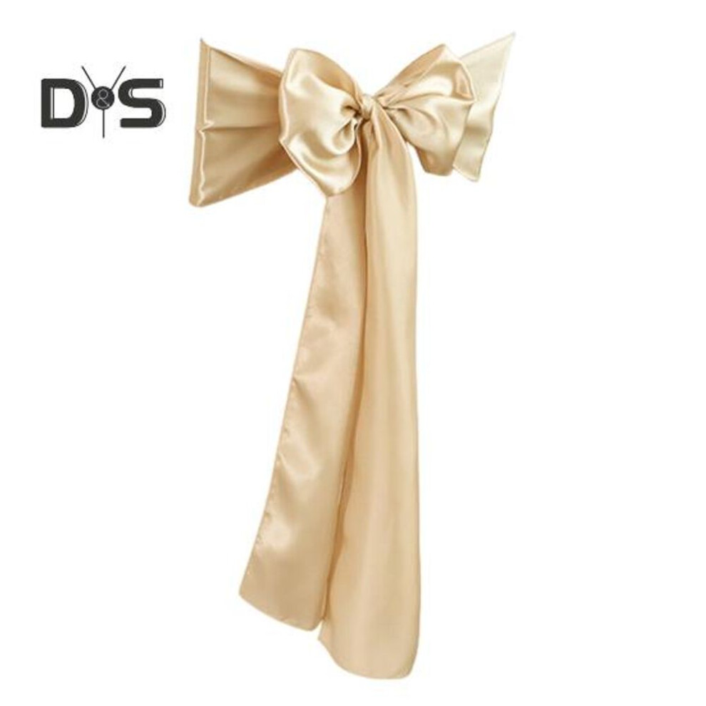 (champagne) 10 Pcs Chair Back Covers Satin Chair Slipcovers Big Bow Decor Holidays Wedding Parties Banquet Decoration Dining Chair Back Ties For Dining Room