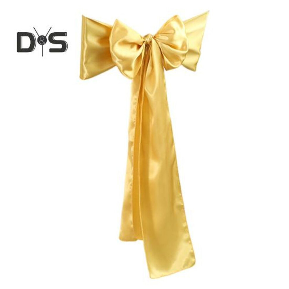 (golden) 10 Pcs Chair Back Covers Satin Chair Slipcovers Big Bow Decor Holidays Wedding Parties Banquet Decoration Dining Chair Back Ties for Dining Room