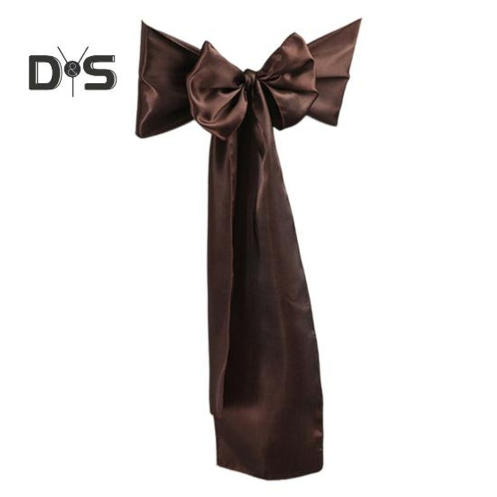 (coffee) 10 Pcs Chair Back Covers Satin Chair Slipcovers Big Bow Decor Holidays Wedding Parties Banquet Decoration Dining Chair Back Ties For Dining Room