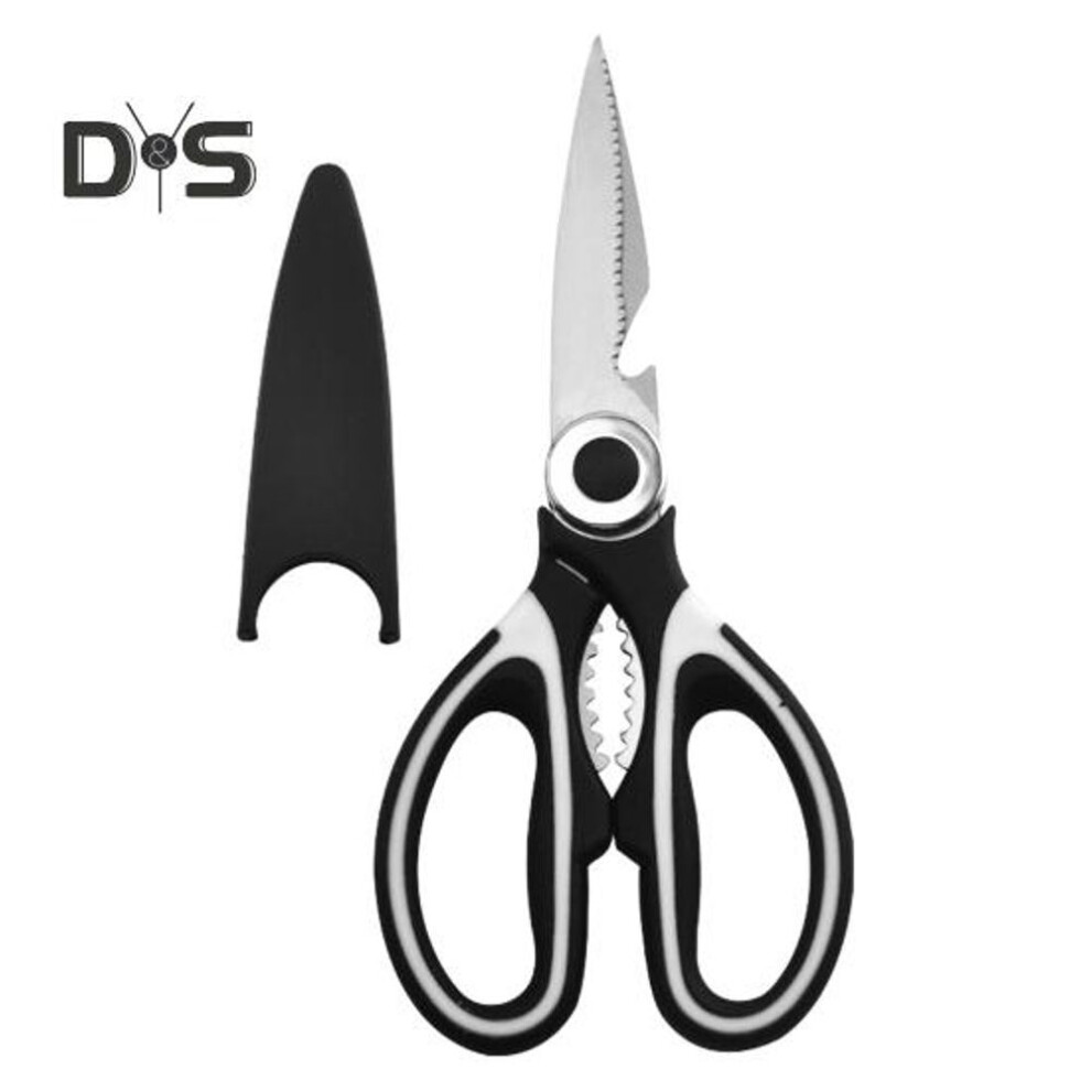 (black white) Kitchen Shears Chicken Bone Scissors Anti-slip Comfort Grip Stainless Steel Scissors With Protective Case Multifunctional Heavy Duty Scissors
