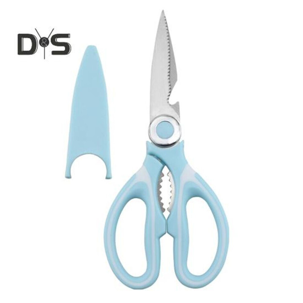 (blue,white) Kitchen Shears Chicken Bone Scissors Anti-Slip Comfort Grip Stainless Steel Scissors with Protective Case Multifunctional Heavy Duty Scissors