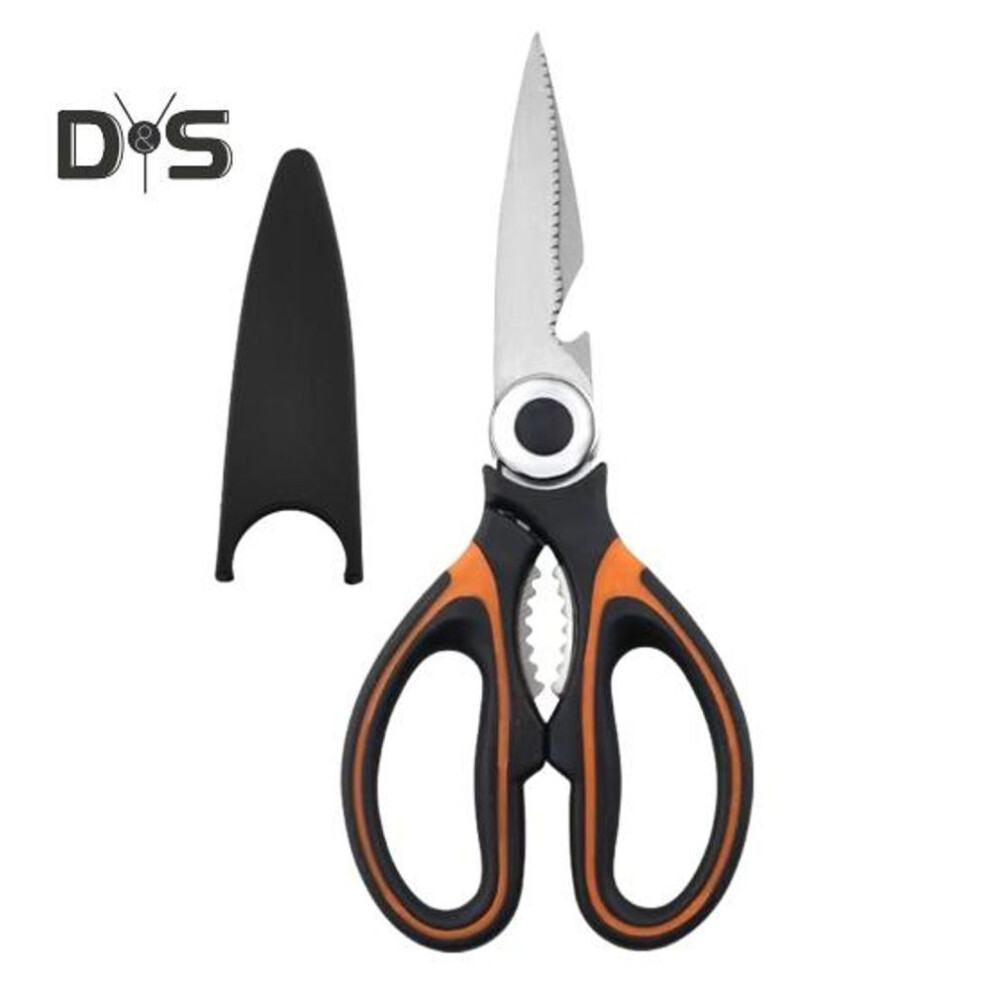 (orange,black) Kitchen Shears Chicken Bone Scissors Anti-slip Comfort Grip Stainless Steel Scissors With Protective Case Multifunctional Heavy Duty Scissors