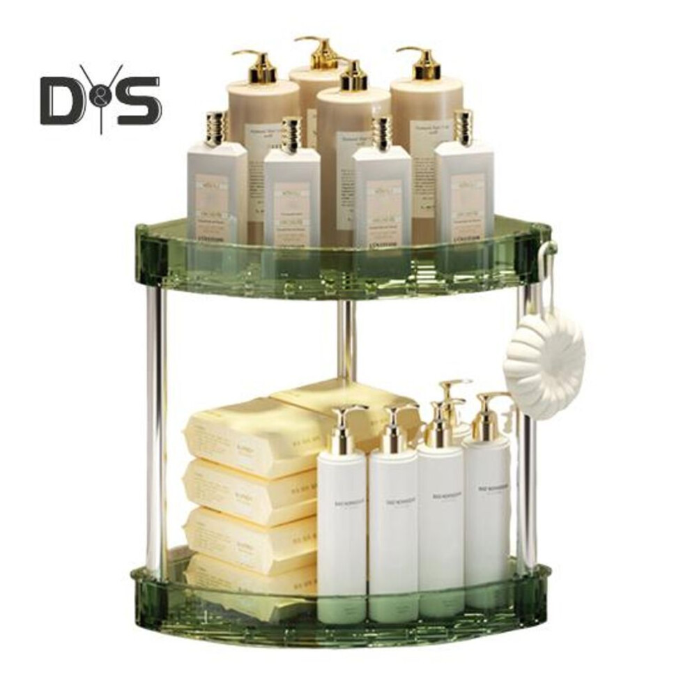 (green, Dual Layer) Corner Bathroom Counter Organizer Storage Rack Large Capacity 3 Tier 90 Degree Design Makeup Organizer Perfume Tray
