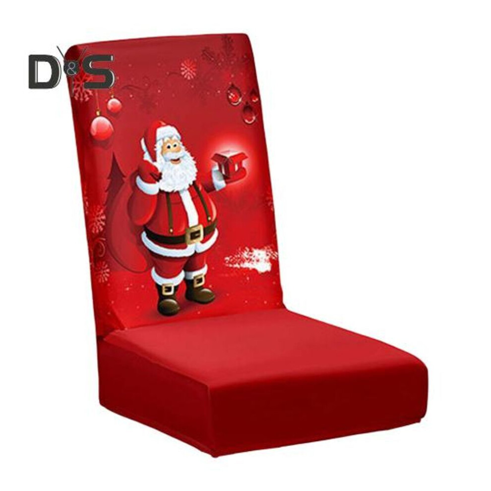 (as the picture, C) Christmas Chair Cover Dustproof Cartoon Santa Snowman Print New Year Party Decoration Stretchable Fabric Anti-slip Chair Protective Sleeves