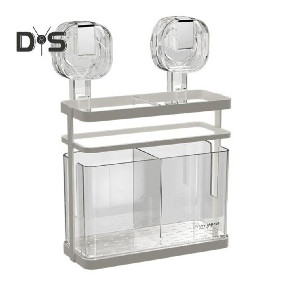 (white) Suction Cup Kitchen Utensil Rack Chopstick Holder Large Capacity No-Drill Installation Suction Cup Wall-mounted No-Drilling Kitchen Organizer