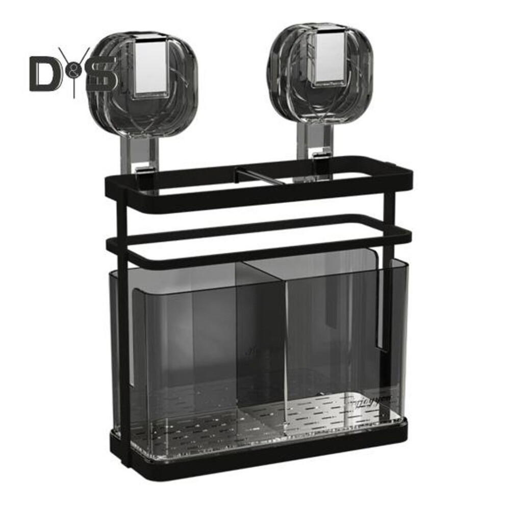 (black) Suction Cup Kitchen Utensil Rack Chopstick Holder Large Capacity No-Drill Installation Suction Cup Wall-mounted No-Drilling Kitchen Organizer