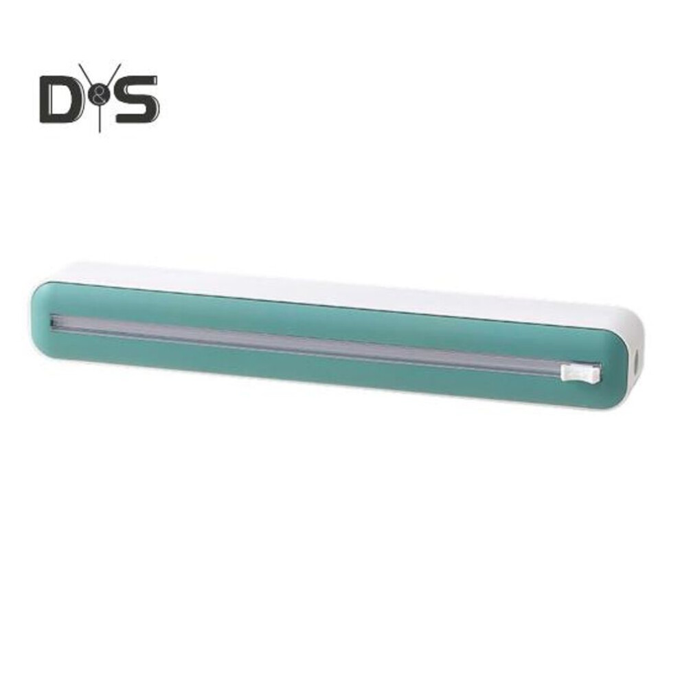 (green) Plastic Wrap Dispenser With Slide Cutter Adjustable 2-in-1 Food Cling Wrap Film Roll Holder Cutting Tools Kitchen Gadgets