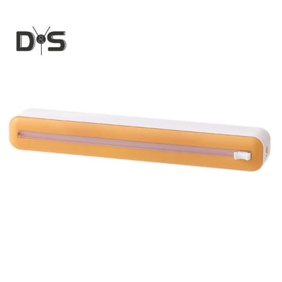 (yellow) Plastic Wrap Dispenser With Slide Cutter Adjustable 2-in-1 Food Cling Wrap Film Roll Holder Cutting Tools Kitchen Gadgets