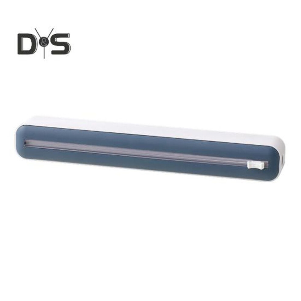 (blue) Plastic Wrap Dispenser With Slide Cutter Adjustable 2-in-1 Food Cling Wrap Film Roll Holder Cutting Tools Kitchen Gadgets