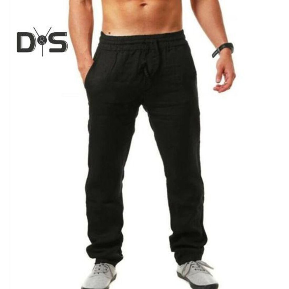 (black, S) Men Pants Hip Hop Style Solid Color Sweatpants Drawstring Elastic Waist Loose Sport Trousers With Pockets For Daily Exercise