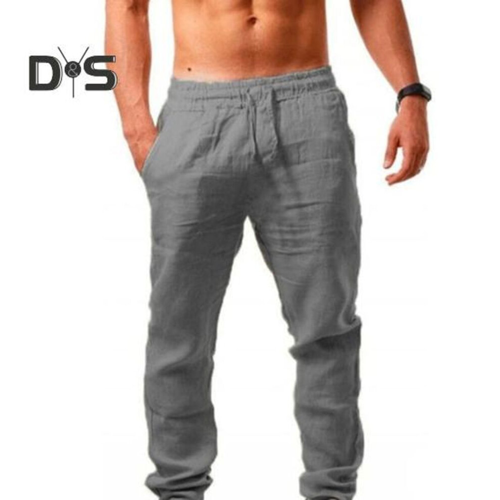 (grey, 3XL) Men Pants Hip Hop Style Solid Color Sweatpants Drawstring Elastic Waist Loose Sport Trousers With Pockets For Daily Exercise