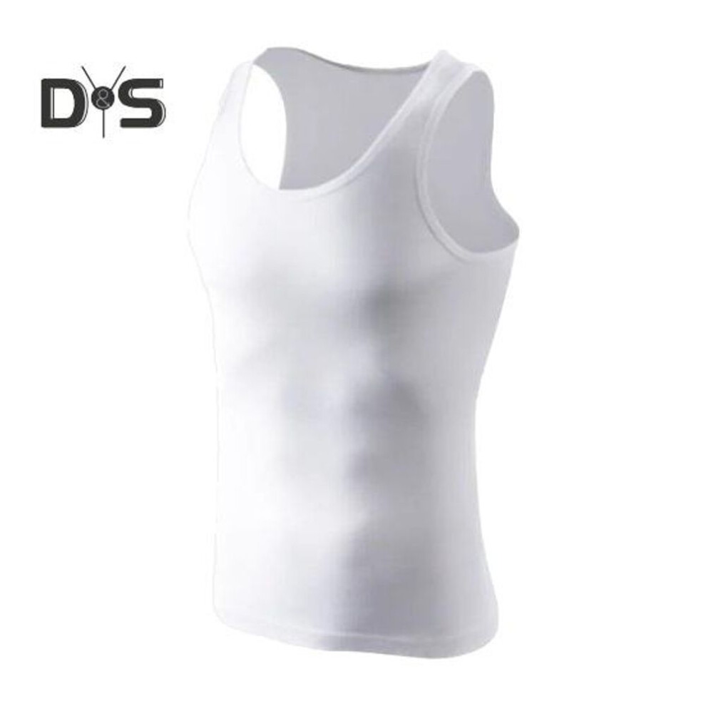 (white, 3XL) Summer Men Vest Solid Color Sleeveless O Neck Thread Thin Sweat Absorption Quick Dry Loose Fitness Workout Jogging Athletic Tank Top