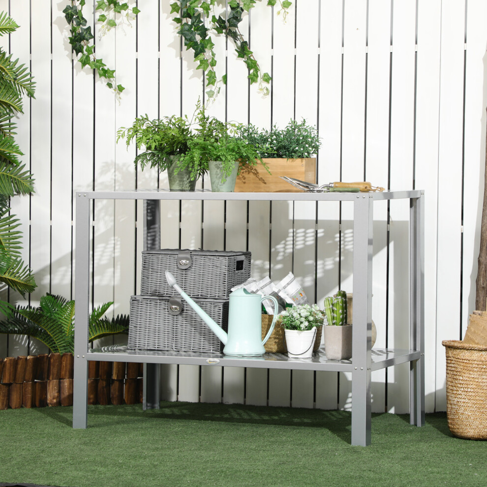 Bobobiy Silver 2-Tier Plant Stand, Corner Plant Shelf For Outdoor And Indoor Storage Organizer, Freestanding Flower Rack With Steel Frame, Mesh Board, - Image 6