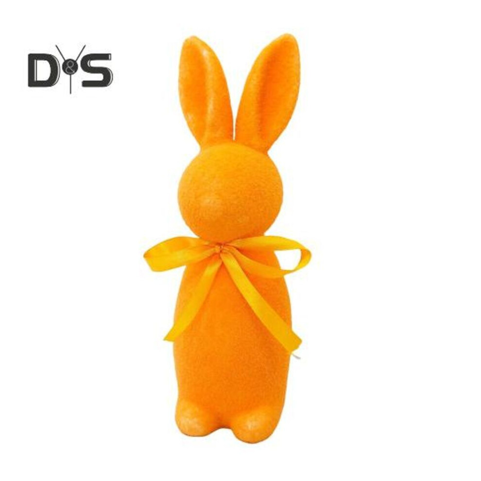 (orange) Easter Bunny Statue Freestanding Foam Rabbit Ornament Faux Moss Rabbit Flocked Bunny Figurine Centerpiece For Desk Mantel Dining Table