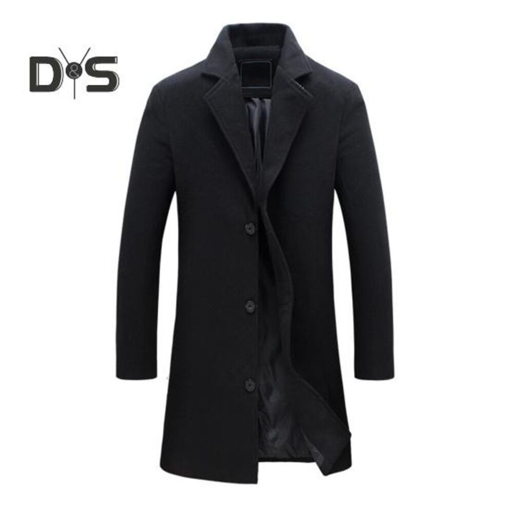 (black, XXXXXL) Men Woolen Coat Notch Lapel Long Sleeve Single Breasted Jacket Solid Color Windproof Business Casual Overcoat